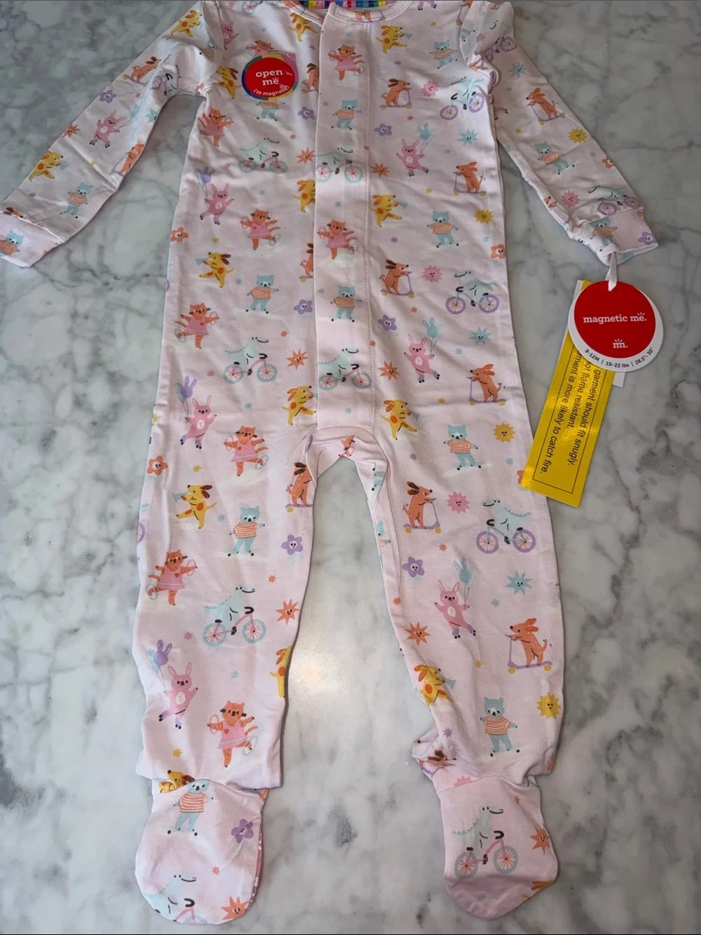 NWT Magnetic Me Modal Pink Animal & Bike Print Footed One-Piece 9/12M